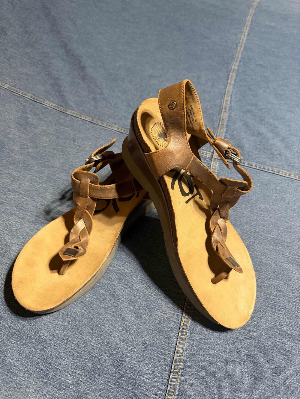OTBT Tan Braided T-Strap Sandals